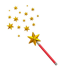 Red magic star wand with stars 3d illustration