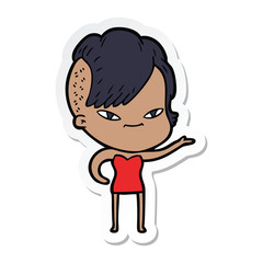 sticker of a cute cartoon girl with hipster haircut