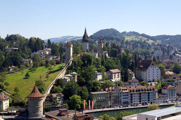 Fototapeta premium View of the Swiss city of Lucerne from the height of the hill