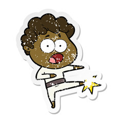 distressed sticker of a cartoon man gasping in surprise