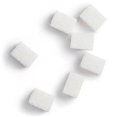 White sugar cubes, view from above, isolated on white background