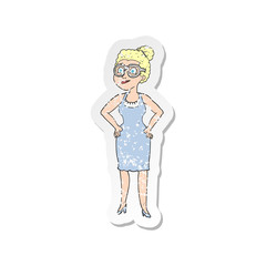 retro distressed sticker of a cartoon woman wearing glasses