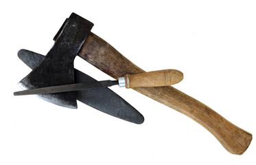 stone and rasp and ax