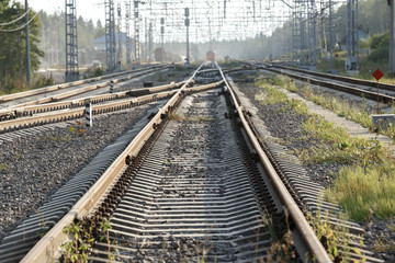 Fototapeta premium Railway or railroad tracks for train transportation. 