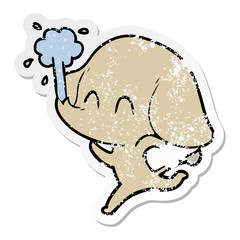 distressed sticker of a cute cartoon elephant spouting water