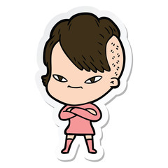 sticker of a cute cartoon girl with hipster haircut
