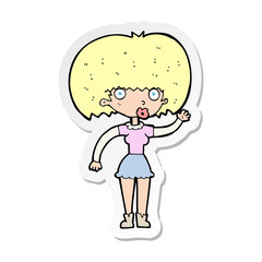 sticker of a cartoon woman waving