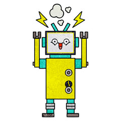 retro grunge texture cartoon happy robot