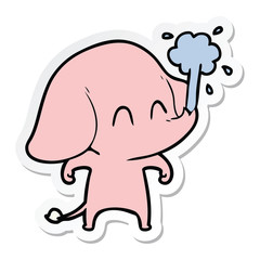 sticker of a cute cartoon elephant spouting water