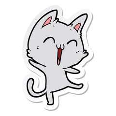 sticker of a happy cartoon cat meowing
