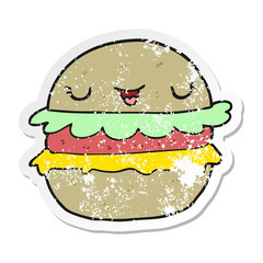 distressed sticker of a cartoon burger