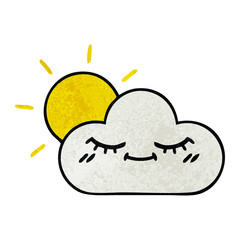 retro grunge texture cartoon sunshine and cloud