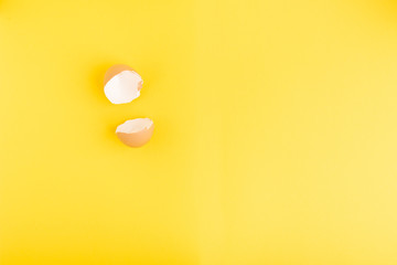 egg shell split and open on yellow background