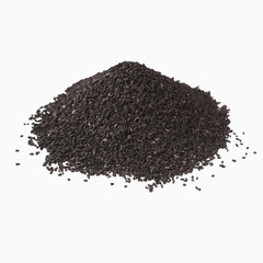 Pile of black sesame seeds on white background