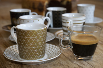 set of coffee cups with an espresso