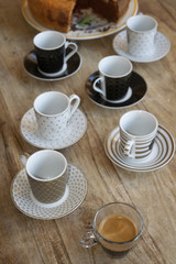 set of coffee cups with an espresso