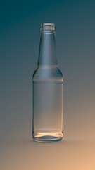 Empty transparent beer bottle isolated on gradient background. 3D render