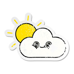 distressed sticker of a cute cartoon sun and cloud