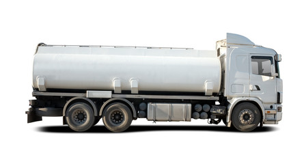 Fuel Tanker side view isolated on white