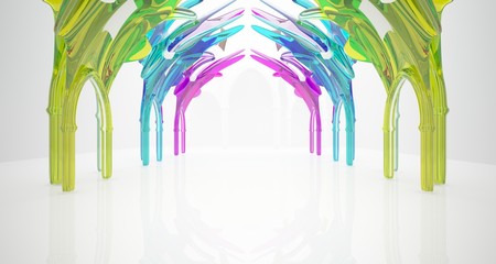 Abstract white and colored gradient smooth glasses gothic interior. 3D illustration and rendering.