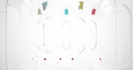 Abstract white and colored gradient smooth glasses gothic interior. 3D illustration and rendering.