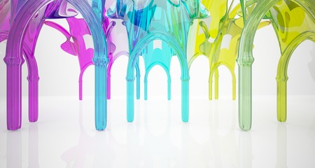 Abstract white and colored gradient smooth glasses gothic interior. 3D illustration and rendering.