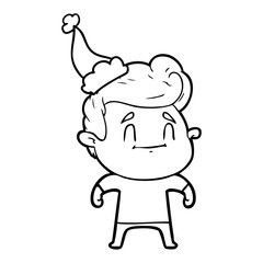 happy line drawing of a man wearing santa hat