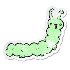 distressed sticker of a cartoon caterpillar