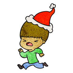 textured cartoon of a stressed man wearing santa hat
