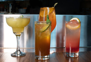 Margarita, mojito, spritz and pink exotic cocktails