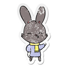 distressed sticker of a curious bunny cartoon