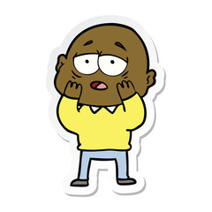 sticker of a cartoon tired bald man