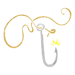 retro cartoon doodle of a sharp fishing hook