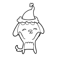 happy line drawing of a dog wearing santa hat