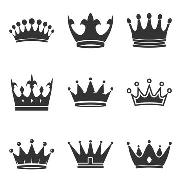 Crown Icons set in trendy flat style isolated on white background. Royal symbols for web design, logo, app, UI. Vector illustration