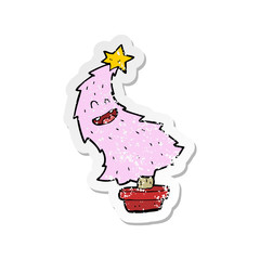 retro distressed sticker of a cartoon dancing christmas tree