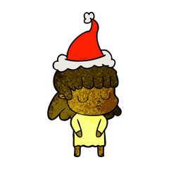 textured cartoon of a indifferent woman wearing santa hat