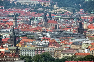 Fototapeta na wymiar View of the Old Town of Prague from the observation deck at Zizkov Television Tower, Czech Republic