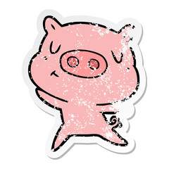 distressed sticker of a cartoon content pig