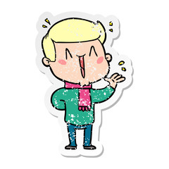 distressed sticker of a cartoon excited man