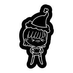 annoyed cartoon icon of a girl wearing santa hat