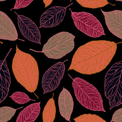Decorative leaves pattern. Seamless background. Vintage vector illustration