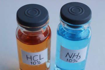 Aqueous solutions of hydrochloric acid and ammonia concentration of 10 percent.