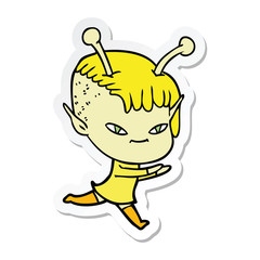 sticker of a cute cartoon alien girl