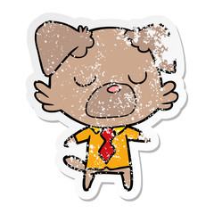 distressed sticker of a cartoon dog manager