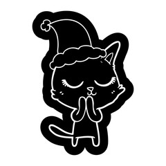 calm cartoon icon of a cat wearing santa hat