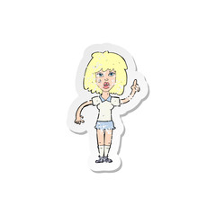 retro distressed sticker of a cartoon tough woman with idea