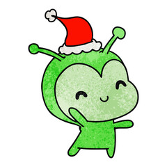christmas textured cartoon of kawaii alien
