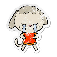 distressed sticker of a cute puppy crying cartoon