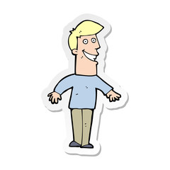 sticker of a cartoon grinning man